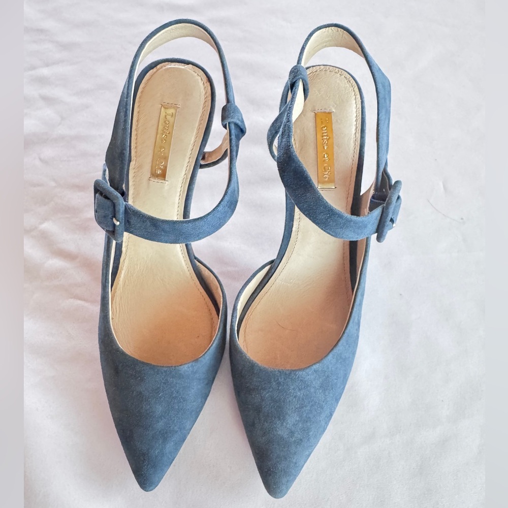 NWOT Louise et Cie Blue Suede Heels with Ankle Strap